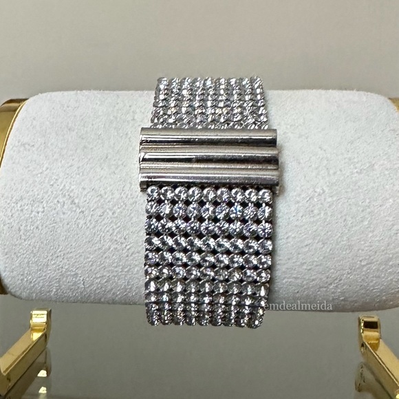 SOLD - Swarovski Crystal Mesh 9 Row Silver Tone Statement Bracelet Daniel Paris - Picture 4 of 10